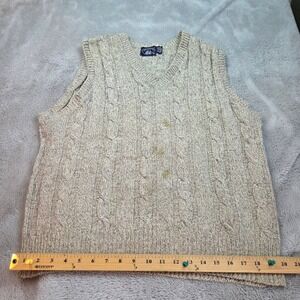 Boathouse Row Cable Knit Sweater Vest Mens Medium Oatmeal Wool Blend V-Neck GOOD